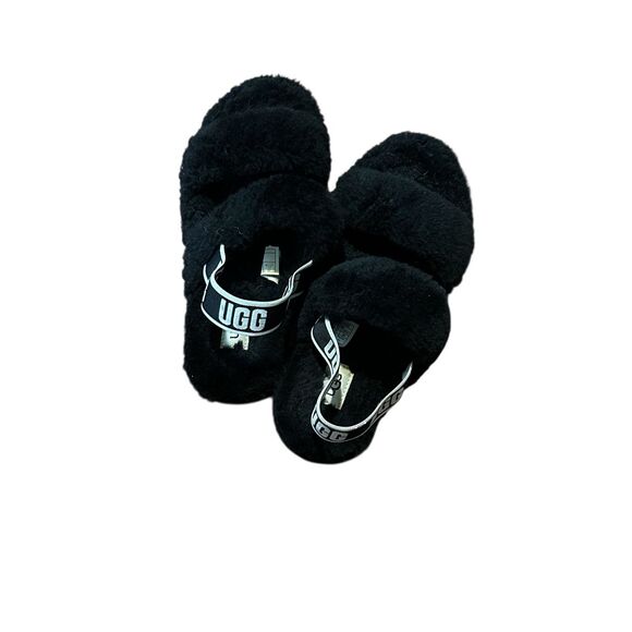 VERY NICE UGG Fluff Oh Yeah Slide black Sheepskin Slipper Shoes Women's Size 9 G - Picture 3 of 10